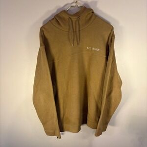 Y2K Nike Mens Tan Corduroy Quarter Zip Hoodie Pullover Casual Athleisure Size M